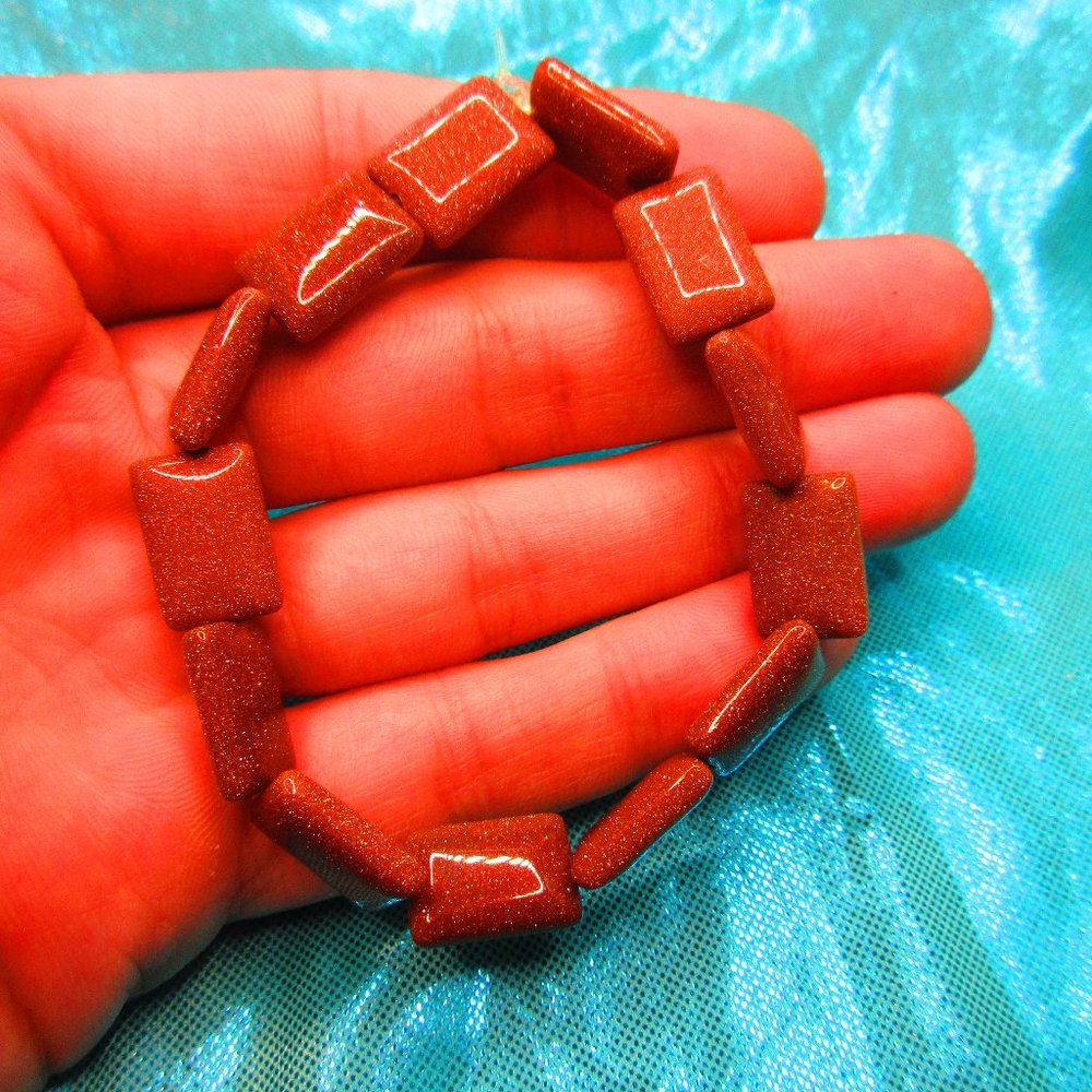 Goldstone Rectangle 7" Stretchy Gemstone Bracelet - Picture 1 of 3